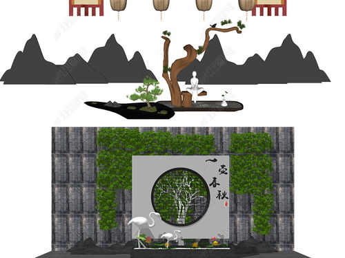 古典与现代的融合 新中式日式庭院枯山水植物园艺小品su模型设计赏析与下载指南